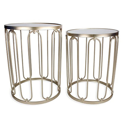 Rutledge & King Braswell End Table Set - Gold, Round, Nesting, Mirrored Tops - color: Braswell - Gold
