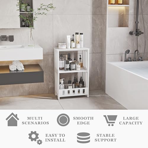 HAYOFAMY 3 Tier Side Table Night Stand White | Narrow End Table, Small Bookcase Bookshelf, Simple Bedside Table Storage Rack for Bedroom, Living Room, Office, Bathroom