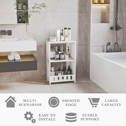 HAYOFAMY 3 Tier Side Table Night Stand White | Narrow End Table, Small Bookcase Bookshelf, Simple Bedside Table Storage Rack for Bedroom, Living Room, Office, Bathroom