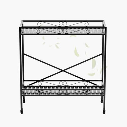 Zhongma 2 Tier Window Height Sturdy Metal Plant Stand with Wheels, 36.6x16x39.4 Inch High, Heavy Duty Succulent Shelf for Home Indoor and Outdoor, 440 LBS Capacity & Heavy Duty Construction - color: 2 Tier 36.6 x16x39.4 Inch High