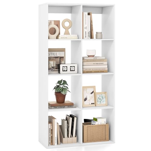 Tangkula 8-Cube Bookcase, 5-Tier Bookshelf with Open Compartments, Freestanding Cube Storage Organizer with Anti-Toppling Kits, Modern Display Shelf for Home Office (White, 8-Cube) - color: White, size: 8-Cube