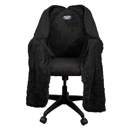 The Original Office Chair Blanket by SnuggleBack; Cozy Comfy Office Desk Chair Wrap Attaches for Hands-Free Warmth. Stay Warm In The Winter or Summer. (Black Pattern Fleece) - color: Black Pattern Fleece