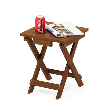 Furinno TIOMAN Folding Outdoor Side Table, Wooden Patio End Table for Garden, Porch, Balcony, Teak Oil, Light Wood - size: 13.7"D x 14.1"W