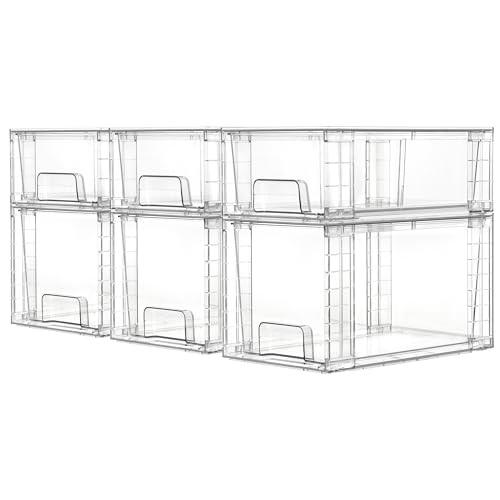 Vtopmart 6 Pack Clear Stackable Storage Drawers,Easy to Assemble Bathroom Organizers and Storage with handles,Plastic Drawers for Kitchen Pantry,Cabinet,Under Sink Organization - style: 3 Medium+3 Small