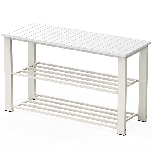 Simple Houseware Wood Top Shoe Storage Bench for Entryway, White - color: White, size: 29"