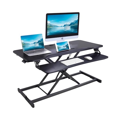 Rocelco Sit/Stand Desk Riser - 33 lb Load Capacity - 21.3" Height x 43" Width x 20.5" Depth - Desktop, Desk - Black - For Monitor, Notebook, Keyboard - Keyboard Tray, Ergonomic, Grommet, Cable - color: Black, size: 43", style: Riser Only