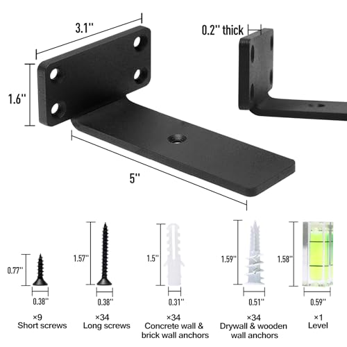 HITOMEN Heavy Duty Floating Shelf Brackets, 5-Inch (1/5'' Thick) Hidden Shelves Hardware, Iron L Brackets, Rustic Industrial Black Metal Wall Shelving Supports, 8 Pack - size: 5 Inch, style: 8 Pack