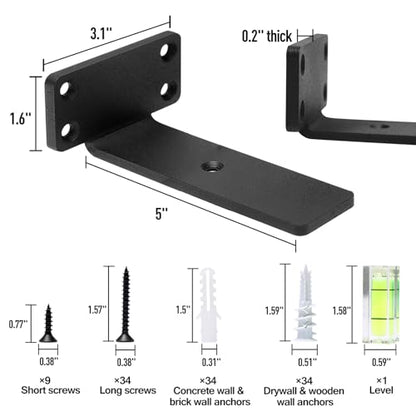HITOMEN Heavy Duty Floating Shelf Brackets, 5-Inch (1/5'' Thick) Hidden Shelves Hardware, Iron L Brackets, Rustic Industrial Black Metal Wall Shelving Supports, 8 Pack - size: 5 Inch, style: 8 Pack