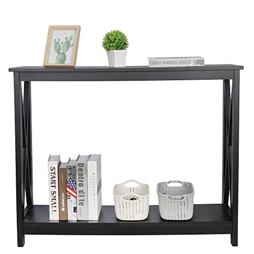 Nouva 2-Tier Narrow Console Sofa Side Wall Table for Hallway Foyer Table Sofa Long Accent Table for Living Room, Black - color: Black