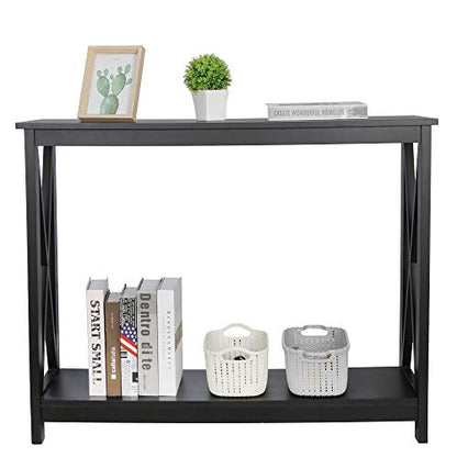 Nouva 2-Tier Narrow Console Sofa Side Wall Table for Hallway Foyer Table Sofa Long Accent Table for Living Room, Black - color: Black