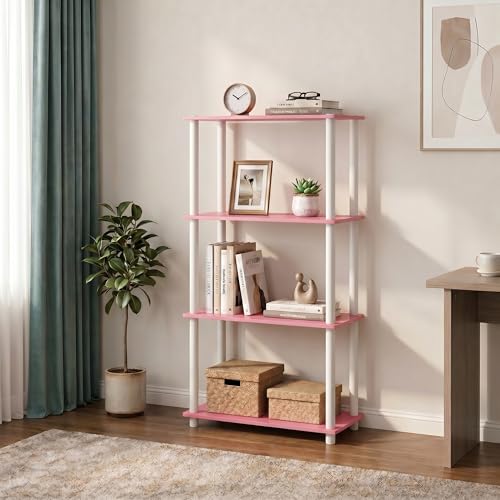 Furinno Turn-N-Tube Storage Shelves, 4-Tier Book Shelf, Corner Shelf, Toolless Open Shelves, for Organization and Storage, Living Room, Bedroom, Entryway, Laundry, Soft Pink - color: Soft Pink/White, size: 4-Tier