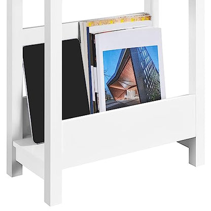 Yaheetech Small Side Table with Storage Shelf, 3-Tier Slim X Shaped End Table with Magazine Rack, Living Room Home Office Balcony Small Spaces, Effortless Assembly, White