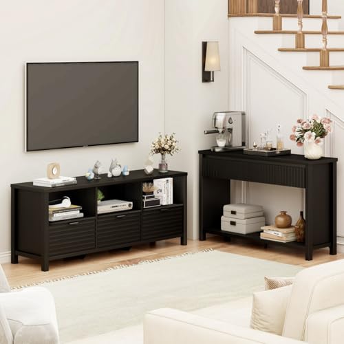 BON AUGURE Wood Console Table for Entryway, 47In Entryway Table with Storage, Narrow Sofa Tables with Drawers, Modern Black Couch Tables for Living Room, Black Oak - color: Black Oak