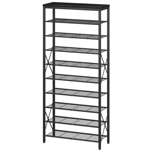 10-Tier Shoe Rack Organizer, Large Shoe Shelf with Metal Shelves, X Frames, Adjustable Shelves, Holds 40 Pairs, Black - color: Black, size: 27.8"L x 10.8"W x 65.7"H