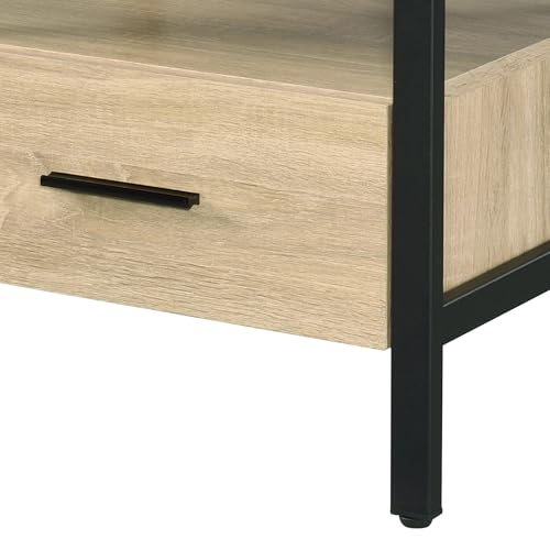 Industrial Bedside Table: 1 Drawer & Open Shelf Nightstand - Oak & Black Metal Frame for Loft Style Bedroom & Studio Use
