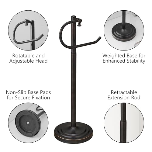 RFOUO Hand Towel Holder Stand, Towel Racks for Bathroom, Oil Rubbed Bronze | Stainless Steel, Adjustable 16.5-26 Inch,Heavy base,Space Saving Standing Towel Rack For Bathroom Kitchen Vanity Countertops - color: Oil Rubbed Bronze