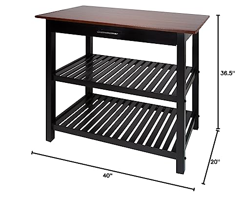 Kitchen Island with Solid Wood Top - color: Walnut Top, Black Base (New)