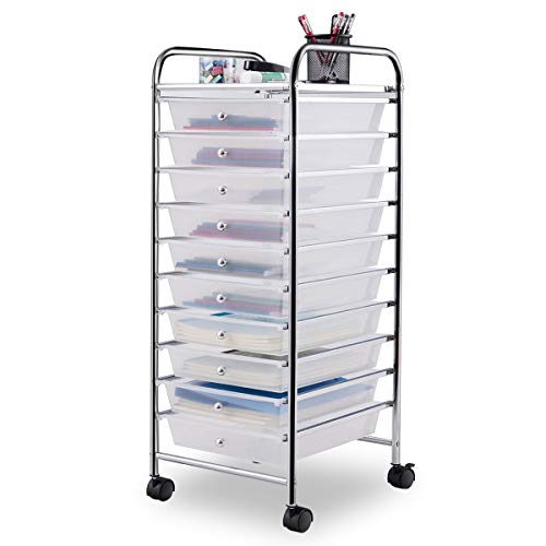 Giantex 10 Drawer Rolling Storage Cart Scrapbook Paper Office School Organizer (Clear) - color: Clear, size: 10 Drawer-13"x15"x34"