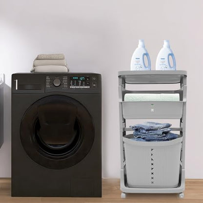 Laundry Basket, Laundry Basket Organizer Sorter Clothes Storage Organizer Shelf Rolling Cart with 4 Wheels, Laundry Hamper Basket Sorter Washing Hamper for Kitchens Bathrooms Bedrooms (3 Tier, Grey) - style: 3 Tier, Grey