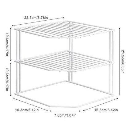 ROFAY Kitchen Cupboard Organiser, 3 Tier White Corner Plate Rack for Kitchen Cupboard Storage - Cupboard Shelf Insert Organiser (Pack of 2)