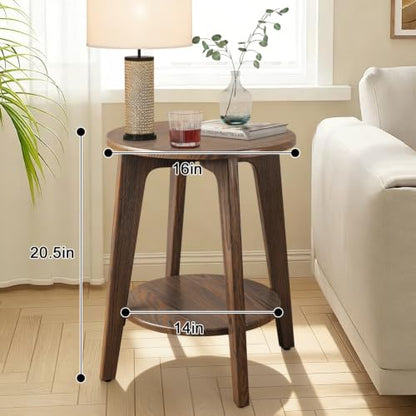 Small Round Side Table Wooden End Table with Lower Shelf Modern Nightstand Bedside Tables for Small Spaces, Living Room, Bedroom Rustic Brown - color: Rustic Brown