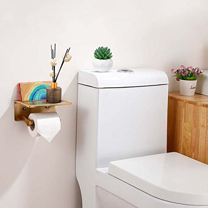 Toilet Paper Holder with Shelf, Aluminum Tissue Roll Dispenser with Mobile Phone Storage Shelf for Bathroom, 3M Self Adhesiv or Wall-Mounted with Screws, Antique Brass - color: Brass Antique