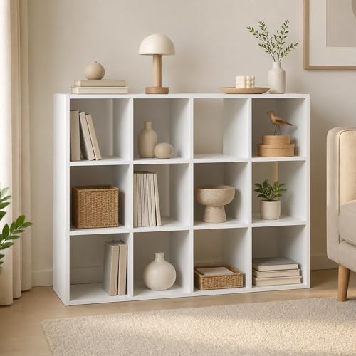 12-Cube Bookcase, Cube Storage Organizer Bookshelf, Book Shelf. 11.7 x 47.6 x 36, for Bedroom, Living Room, Home Office, White - color: White, size: 12 Cube