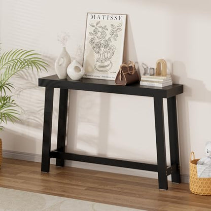 47-Inch Narrow Console Table, Entryway Sofa Table for Hallway,Black | 100% Natural Bamboo slim profile, reinforced angled frame versatile wall-side placement - color: Black, style: Classic