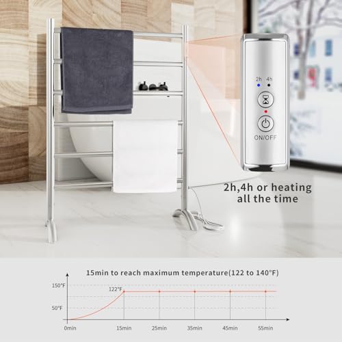 Freestanding Towel Warmer 6 Bars Plug-in Option 3 Working Modes Brushed Stainless Steel 24” W 34” H | 6 Bars, Stainless Steel,Plug-in Option, 3 Working Modes, 24" W 34" H, Freestanding & movable - color: Brushed