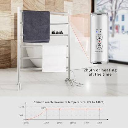 Freestanding Towel Warmer 6 Bars Plug-in Option 3 Working Modes Brushed Stainless Steel 24” W 34” H | 6 Bars, Stainless Steel,Plug-in Option, 3 Working Modes, 24" W 34" H, Freestanding & movable - color: Brushed