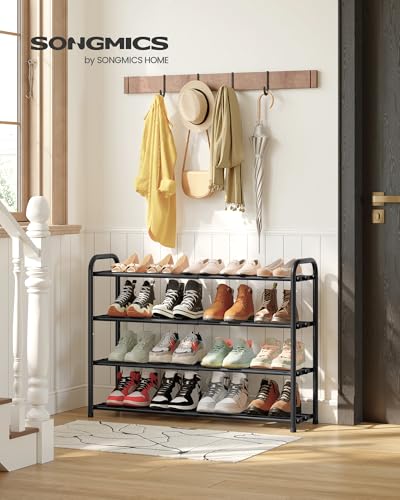 SONGMICS Expandable Shoe Rack, Adjustable Shoe Organizer Storage Shelf, Sturdy and Heavy-Duty, for Closet, Entryway, Living Room, 4-Tier, Ink Black ULMR046BD01 - size: 4 Tiers (26.5"H)