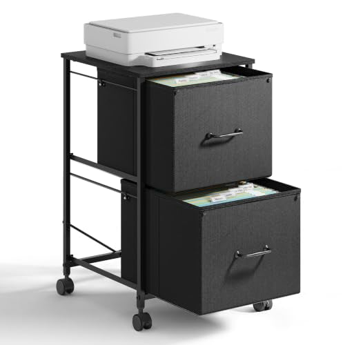 DEVAISE 2 Drawer Mobile File Cabinet, Rolling Printer Stand | Fabric Vertical Filing Cabinet fits A4 or Letter Size for Home Office, Black - color: Black