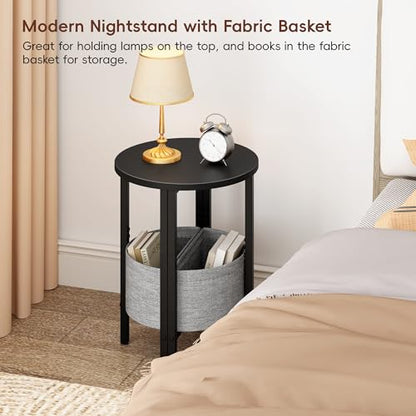 Vagusicc Small Round Side Table End Table, Tall Accent Table with Storage Basket, Set of 2 Half Round Tables Half Moon Tables, Coffee Bedside Tables, Modern Nightstand for Living Room Bedroom, Black - color: Black