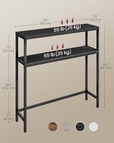 VASAGLE Console Table, 2-Tier Narrow Sofa Table with 2 Shelves, 7.9 x 31.5 x 31.5 Inches, for Living Room, Hallway, Entryway, Charcoal Gray and Ink Black ULNT130B22V1 - color: Charcoal Gray + Ink Black, size: 31.5"W - Without Power Outlet