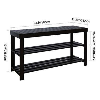 SMIBUY Bamboo Shoe Rack Bench, 3-Tier Shoe Organizer Storage Shelf for Entryway Hallway Bathroom Living Room (Black) - color: Black