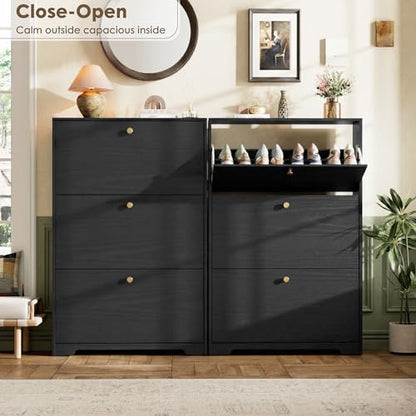 Nicetree Shoe Cabinet with 3 Flip Drawers, Narrow Shoe Organizer Cabinet, Freestanding Shoe Rack Cabinet, Modern Shoe Storage Cabinet for Entryway, Hallway, Foyer, Black - color: Black, style: 3-Drawers