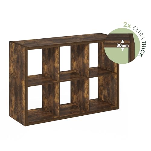 Furinno Cubicle 6-Cube Book Shelf, Extra Thick Frame Bookshelf, Amber Pine | 14.6" x 44" x 30", Horizontally & Vertically Reversible Bookcase with Open Back, for Living Room, Bedroom, Home Office
