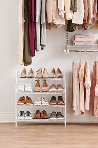 Rubbermaid 4-Tier Wire Shoe Rack, White, Simple Assemble, Storage Shelf for Organization in Bedroom/Closet - style: Shoe Shelf