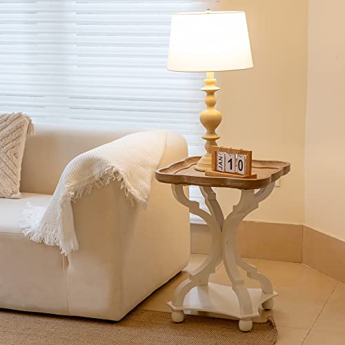 Farmhouse End Table Rustic Accent Side Table, Natural Tray Top Nightstand for Family, Dining or Living Room, Handcrafted Finish, Modern, White - color: Rectangle, size: 1-Pack