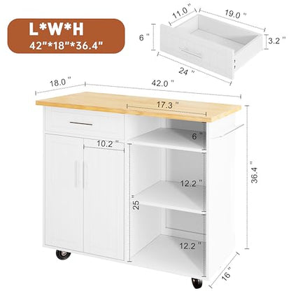 SUNLEI Kitchen Island with Storage Cabinet, 42" Kitchen Cart on Wheels with Shelves, Cart Handle for Towel Rack or Free Mobility, Portable Islands for Kitchen(Stylish White, 42-INCH) - size: 42 INCH, style: White