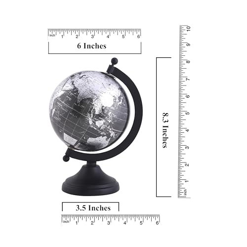 5" World Globe With Sturdy Metal Stand (NOT PLASTIC!) - Desktop Globes For Home Desk Table Office Decor - Book Shelf Decor Globe - 5 Inch - Metallic Black