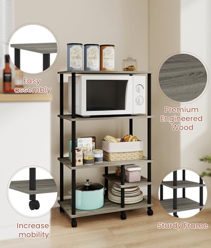 Kitchen Microwave Stand with Storage, 4-Tier Rolling Cart Coffee Table, Rack Shelf for Kitchens, Living Room, Balcony, Grey - color: Grey