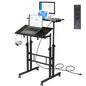 Hadulcet Mobile Standing Desk with Charging Station, Adjustable Standing Computer Desk, Standing Adjustable Laptop Cart with Wheels for Home Office Classroom Black - color: Black, size: 23.6" With Charging Station