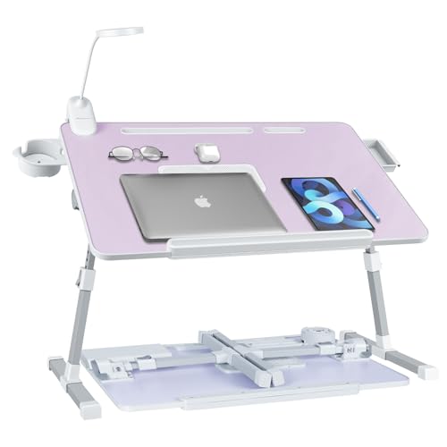 iXTRA Adjustable Laptop Lap Desk with Cooling Fan USB Light for Adults - color: Purple,70x45cm