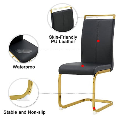 Baysitone Modern Dining Chairs Set of 2, Side Dining Room Chairs with Golden Legs, Kitchen Chairs with Faux Leather Padded Seat High Back for Dining, Kitchen, Living Room, Black - color: Black With Gold Leg, size: Set of 2