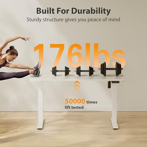 Cubiker Standing Desk, 63x28 Inches Sit Stand Home Office Desk, Electric Stand up Desk, Adjustable Desk with Splice Board, White Frame/White Top - color: White, size: 63x28