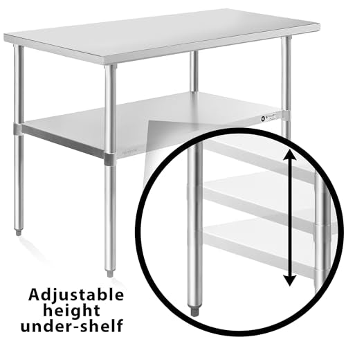 KUTLER Stainless Steel Table 24 x 48 Inches, NSF Heavy Duty Commercial Kitchen Prep and Work Table with Undershelf for Restaurant, Hotel, Home - size: 24" x 48"