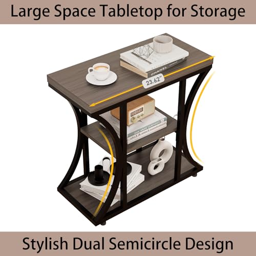 3-Tier End Table, Grey Nightstand with Storage Shelves, Narrow Side Table for Living Room, Bedroom, Small Spaces – Wood and Metal Accent Table (1, Grey) - color: Grey