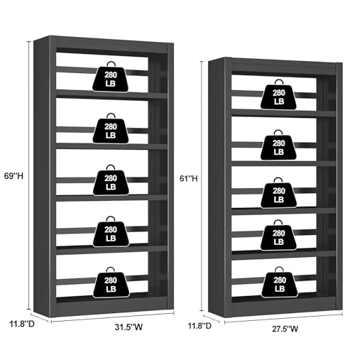 OSEILLC Bookcase, 5-Shelf Heavy Duty Metal Bookcase, Adjustable Bookshelf with Large Capacity, Book Shelf for Home Office, Living Room, Garage (Black) - color: Black, size: 69"H x 31.5"W