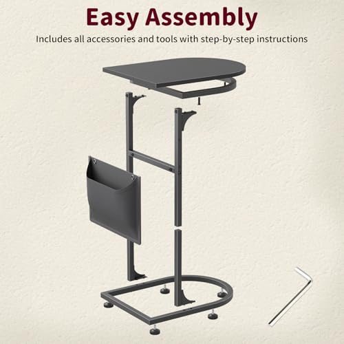 C Shaped End Table, Slide Under Small Side Table for Couch & Small Spaces | Wobble-Free C Table For Sofa, Black, Storage Bag, Sturdy Metal Frame, Wood Top, Living Room & Bedroom, 15-Min Quick Assembly - color: Classic Black